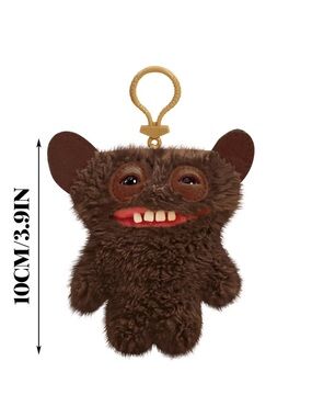 NWT FUGGLER GRIN GRIN ZURU Plush Brown Furry Creature Keychain with Gold Ring
